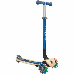 GLOBBER Primo Wood Mit Leuchtrollen, Scooter (blau/holz)
