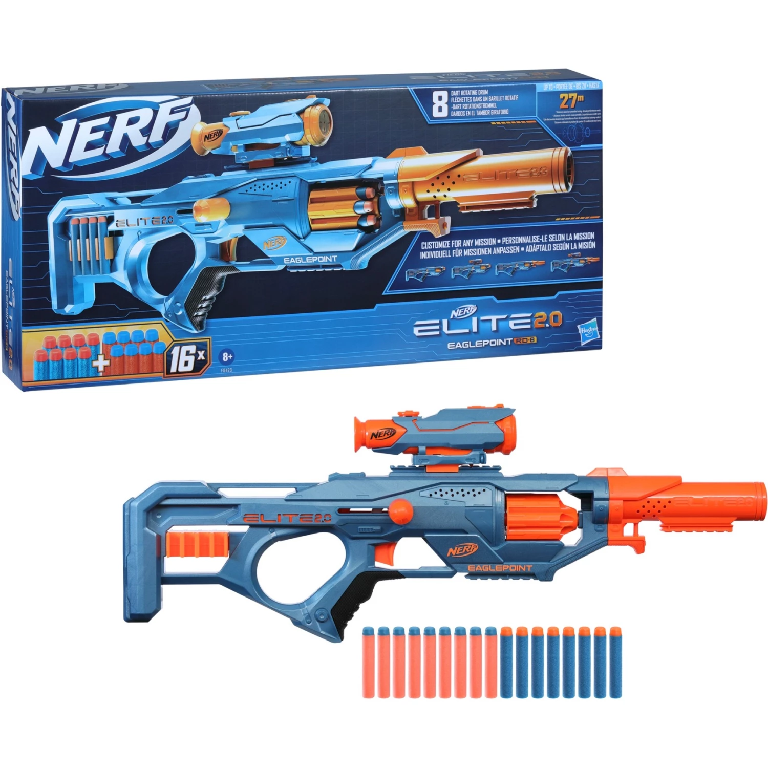 NERF Guns Hasbro Nerf Elite 2.0 Eaglepoint RD-8, Nerf Gun (blaugrau/orange) 2 NERF Guns Hasbro Nerf Elite 2.0 Eaglepoint RD-8, Nerf Gun (blaugrau/orange) – Bild 2