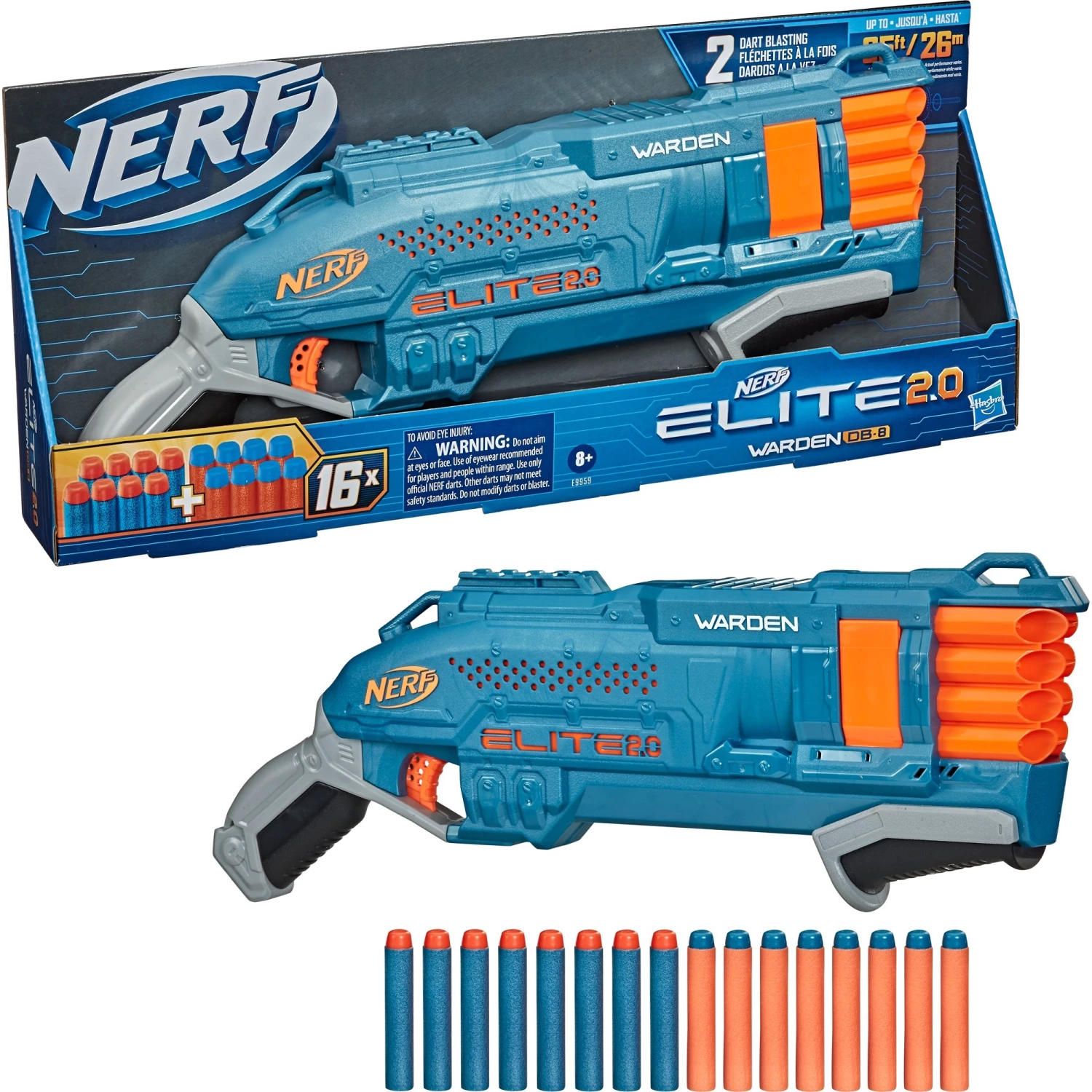 NERF Guns Hasbro Nerf Elite 2.0 Warden DB-8, Nerf Gun (blaugrau/orange, Frustfreie Verpackung) – Bild 2