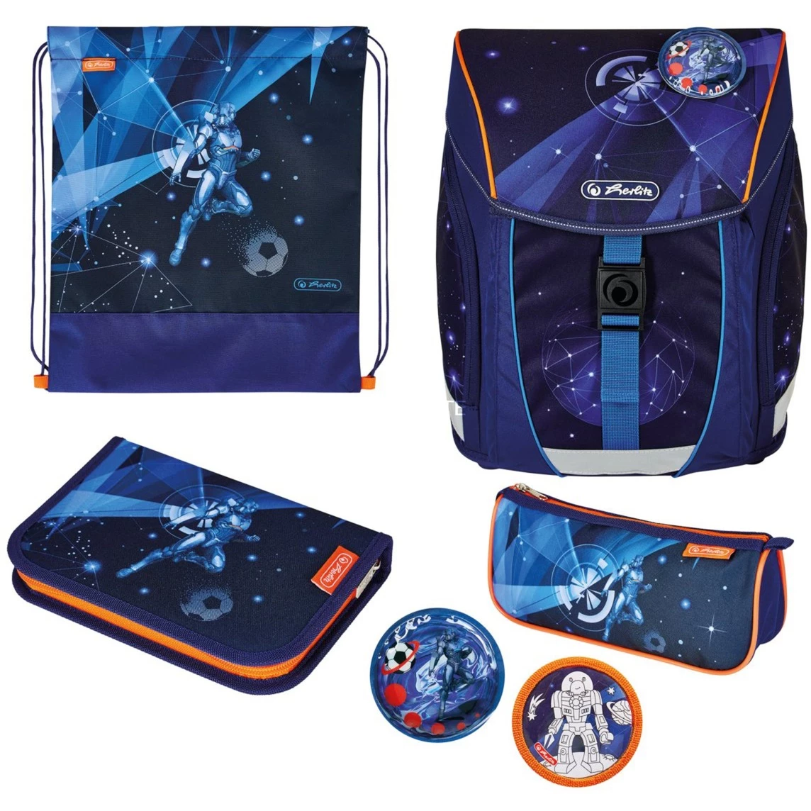 Schulbedarf Herlitz FiloLight Plus Galaxy Game, Schulranzen (dunkelblau/orange, Inkl. Befülltem 16 Tlg. Schüleretui, Faulenzer Mäppchen, Sportbeutel) 1 Schulbedarf Herlitz FiloLight Plus Galaxy Game, Schulranzen (dunkelblau/orange, Inkl. Befülltem 16 Tlg. Schüleretui, Faulenzer Mäppchen, Sportbeutel)