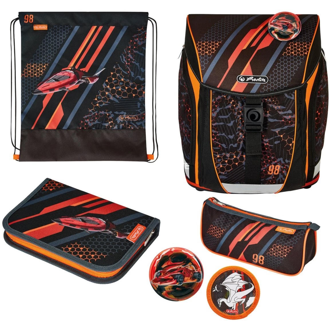 Schulbedarf Herlitz FiloLight Plus Speed, Schulranzen (schwarz/orange, Inkl. Befülltem 16 Tlg. Schüleretui, Faulenzer Mäppchen, Sportbeutel) 1 Schulbedarf Herlitz FiloLight Plus Speed, Schulranzen (schwarz/orange, Inkl. Befülltem 16 Tlg. Schüleretui, Faulenzer Mäppchen, Sportbeutel)