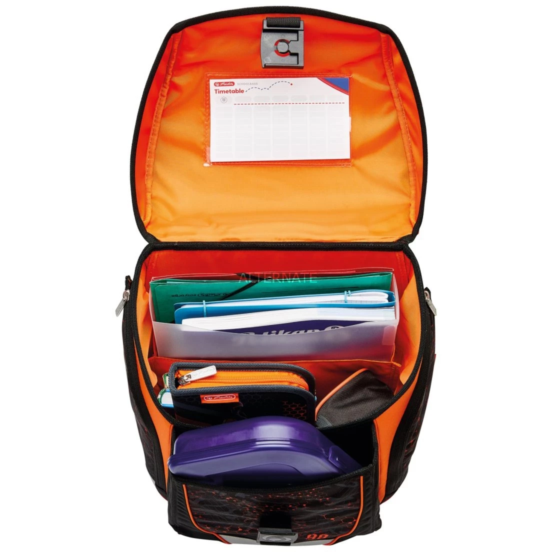 Schulbedarf Herlitz FiloLight Plus Speed, Schulranzen (schwarz/orange, Inkl. Befülltem 16 Tlg. Schüleretui, Faulenzer Mäppchen, Sportbeutel) 4 Schulbedarf Herlitz FiloLight Plus Speed, Schulranzen (schwarz/orange, Inkl. Befülltem 16 Tlg. Schüleretui, Faulenzer Mäppchen, Sportbeutel) – Bild 4