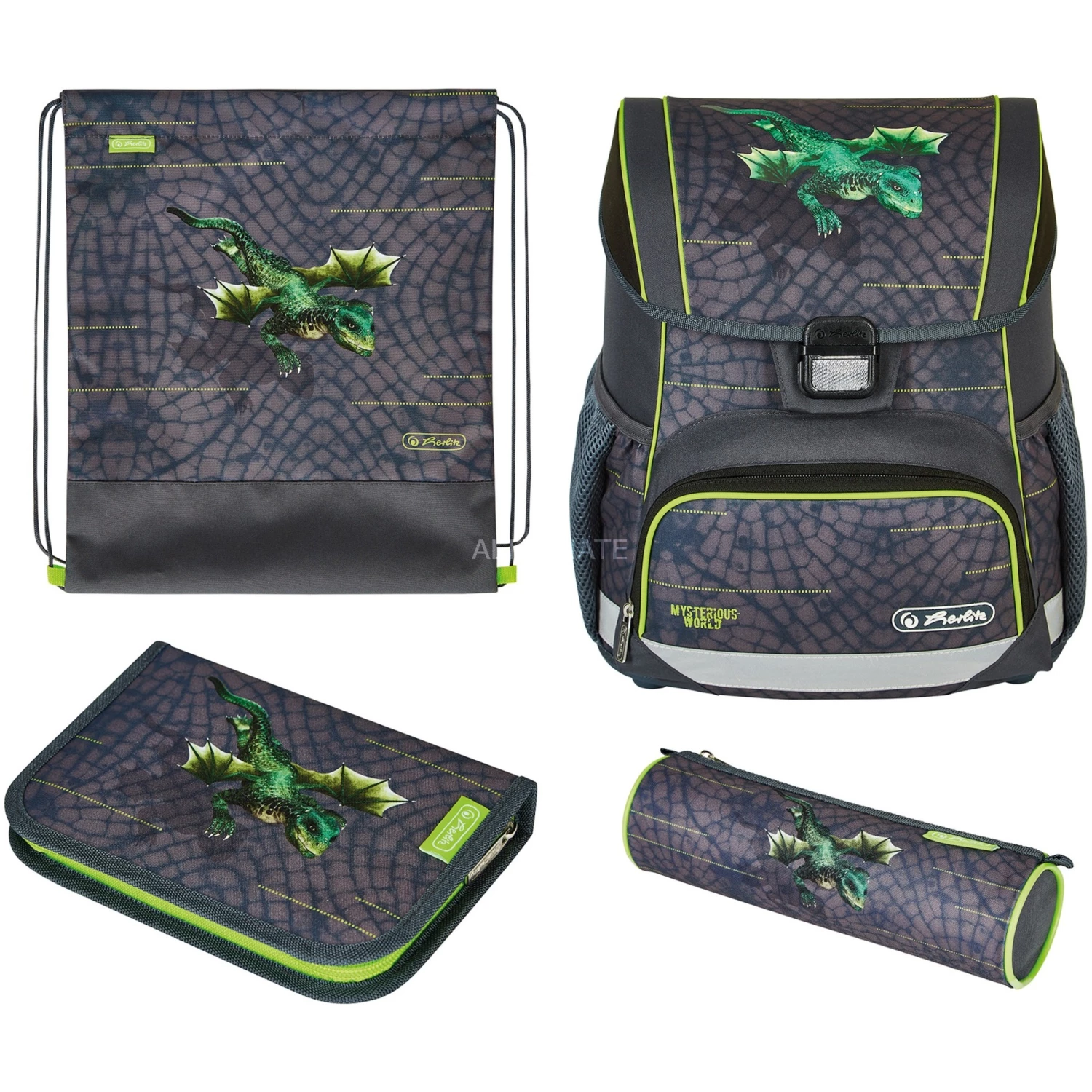 Schulbedarf Herlitz Loop Plus Dragon Tale, Schulranzen (anthrazit/neon-grün, Inkl. 16 Tlg. Schüleretui, Faulenzermäppchen, Sportbeutel) 1 Schulbedarf Herlitz Loop Plus Dragon Tale, Schulranzen (anthrazit/neon-grün, Inkl. 16 Tlg. Schüleretui, Faulenzermäppchen, Sportbeutel)