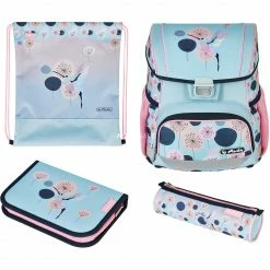Schulbedarf Herlitz Loop Plus Hummingbird, Schulranzen (hellblau/rosa, Inkl. 16 Tlg. Schüleretui, Faulenzermäppchen, Sportbeutel)
